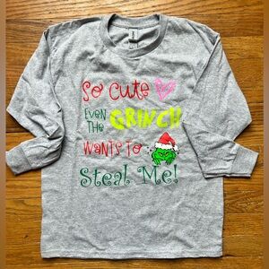NEOT Handmade Gray Kids Long Sleeve Tee with Grinch Design